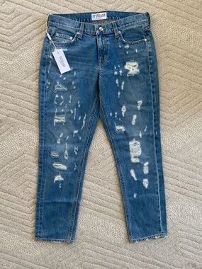NWT Derek Lam 10 Crosby Distressed Blue Mid-Rise Girlfriend Cropped Jeans 26